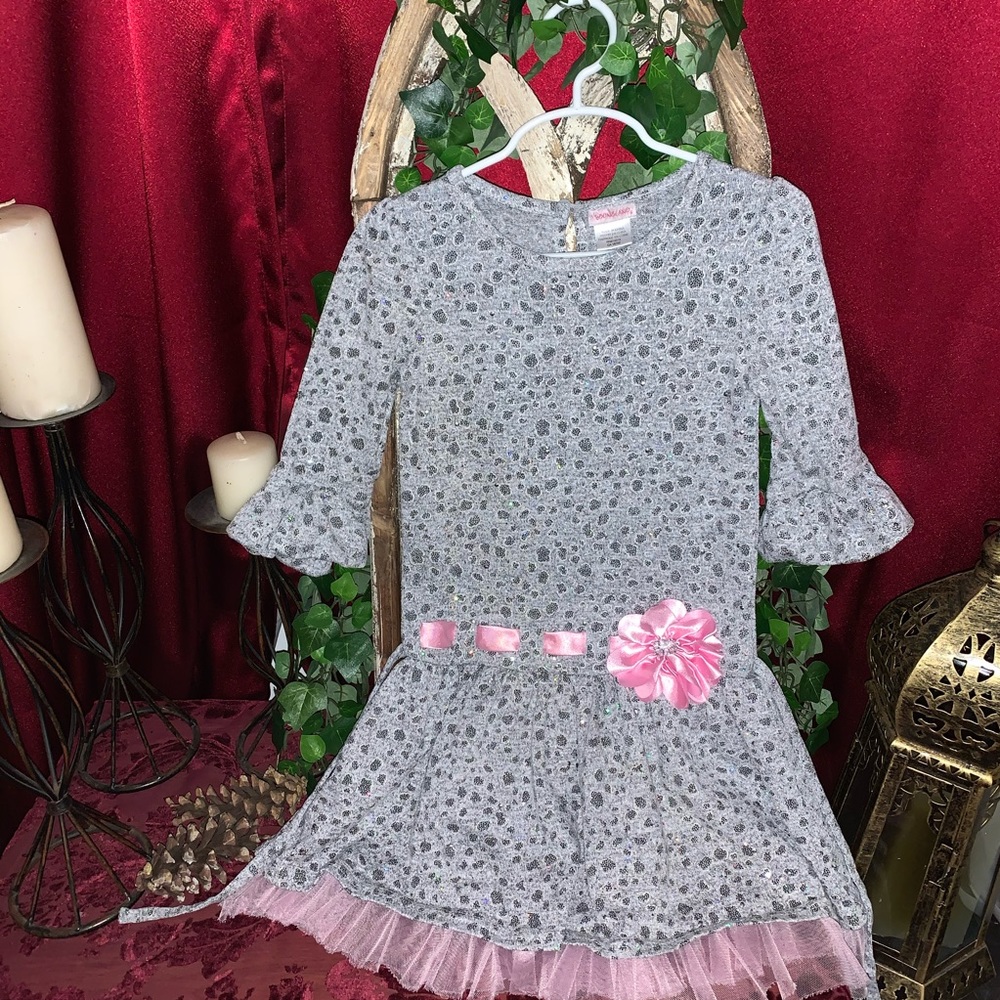Youngland girls dress size 5, silver and pink.